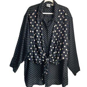 VTG Kathryn Deene Sz 26 Polka Dot Button-Up Blouse Tunic Top Old Money